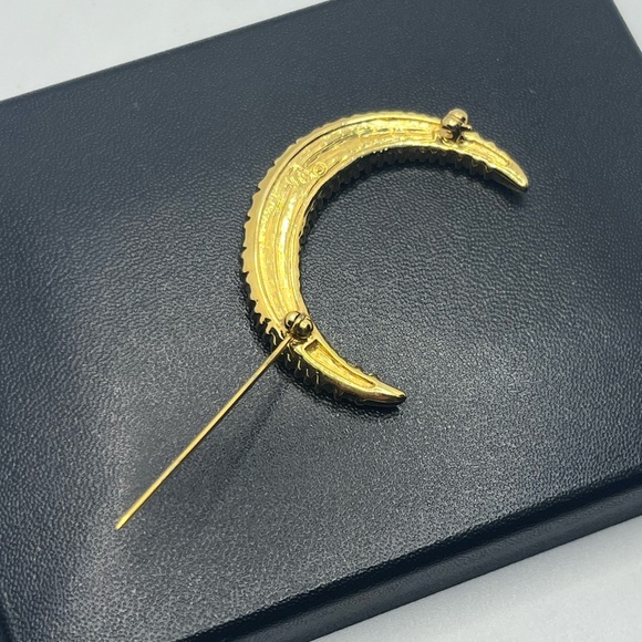Swarovski gold tone clear rhinestone crescent moon brooch pin